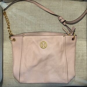 Tory Burch Blush Pink Pebbled Leather Crossbody with Gold Hardware